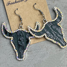 Load image into Gallery viewer, 4 Styles - Western - Rhinestone Trim Alloy Bull Earrings Ti Amo I love you
