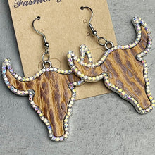 Load image into Gallery viewer, 4 Styles - Western - Rhinestone Trim Alloy Bull Earrings Ti Amo I love you
