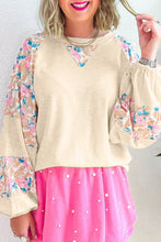 Load image into Gallery viewer, Apricot Textured Floral Patchwork Balloon Sleeve Blouse
