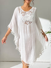 Load image into Gallery viewer, Tassel Cutout Scoop Neck Cover-Up Dress
