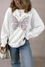 Load image into Gallery viewer, White Rhinestone Butterfly Graphic Crewneck Oversized Sweatshirt
