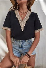 Load image into Gallery viewer, Full Size Lace Detail V-Neck Short Sleeve Blouse
