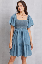 Load image into Gallery viewer, Smocked Square Neck Mini Denim Dress
