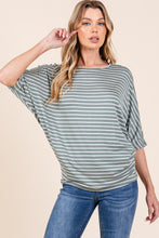 Load image into Gallery viewer, BOMBOM Striped Boat Neck Dolman Sleeve Top
