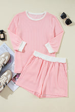 Load image into Gallery viewer, Pink Corded Colorblock Long Sleeve Top and Shorts Set
