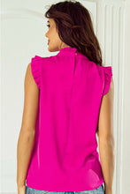 Load image into Gallery viewer, Bright Pink Pleated Mock Neck Frilled Trim Sleeveless Top
