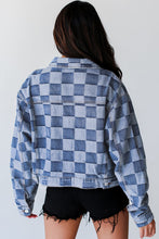 Load image into Gallery viewer, Light Blue Checkered Patchwork Button up Denim Jacket
