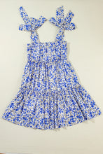 Load image into Gallery viewer, Blue Rose Floral Knotted Straps Tiered Babydoll Dress
