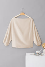 Load image into Gallery viewer, Apricot Asymmetrical Neck Balloon Sleeve Satin Blouse
