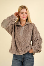 Load image into Gallery viewer, VERY J Fuzzy Fleece Half Zip Cable Pattern Sweatshirt
