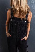 Load image into Gallery viewer, Black Adjustable Buckle Straps Multi Pocket Denim Overalls
