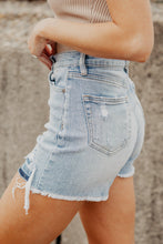 Load image into Gallery viewer, High Waist Raw Hem Denim Shorts
