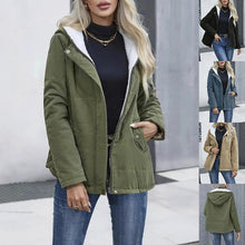 Load image into Gallery viewer, Womens Fleece-lined Hooded Coat Winter Preppy Style Long Sleeve Jacket Warm Pockets Cotton Coat

