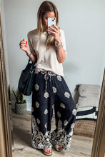 Load image into Gallery viewer, Black Bohemian Printed Drawstring Waist Wide Leg Pants
