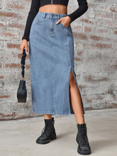 Load image into Gallery viewer, Slit High Waist Denim Skirt with Pockets
