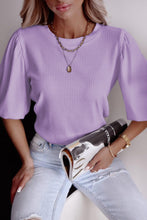 Load image into Gallery viewer, Womens - Rose Bubble Half Sleeves Ribbed Knit Top
