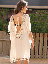 Load image into Gallery viewer, Tassel Cutout Half Sleeve Cover-Up
