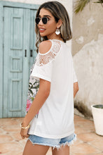 Load image into Gallery viewer, Shiny Lace Detail Round Neck Cold Shoulder Blouse
