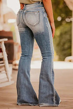 Load image into Gallery viewer, Dusk Blue Vintage Light Wash Ripped Raw Edge Flare Jeans
