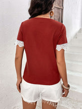 Load image into Gallery viewer, Lace Detail V-Neck Short Sleeve T-Shirt
