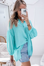 Load image into Gallery viewer, Iceland Blue Solid Puff Sleeve Loose Fit Buttoned Shirt
