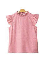 Load image into Gallery viewer, Pink Polka Dots Ruffle Flutter Sleeve Frilled Neck Blouse
