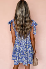 Load image into Gallery viewer, Blue Rose Floral Knotted Straps Tiered Babydoll Dress
