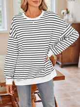 Load image into Gallery viewer, Lovelet Striped Round Neck Long Sleeve Sweatshirt
