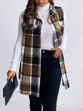 Load image into Gallery viewer, Honey Plus Size Pocketed Plaid Button Up Vest Coat
