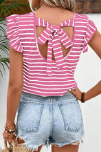 Load image into Gallery viewer, Tied Striped V-Neck Cap Sleeve T-Shirt
