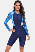 Load image into Gallery viewer, Printed Half Zip Long Sleeve One-Piece Swimwear
