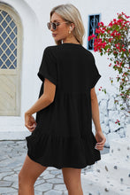 Load image into Gallery viewer, Ruched Tiered V-Neck Short Sleeve Mini Dress
