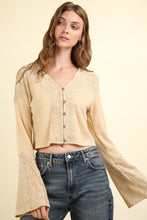 Load image into Gallery viewer, VERY J V-Neck Lace Detail Button Down Crop Ribbed Knit Top
