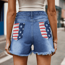 Load image into Gallery viewer, US Flag Distressed Denim Shorts
