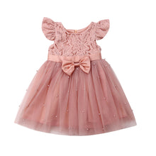 Load image into Gallery viewer, Toddler / Kids -  Girls Sleeveless Pearl Toole Dress with Bow
