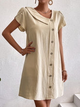 Load image into Gallery viewer, Decorative Button Asymmetrical Neck Short Sleeve Dress
