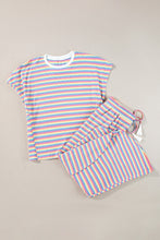 Load image into Gallery viewer, Pink Stripe Rainbow Tee Tasseled String Wide Leg Pants Set
