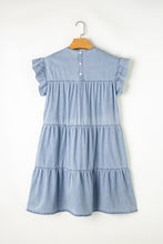 Load image into Gallery viewer, Beau Blue Ruffle Short Sleeve Tiered A-line Denim Dress
