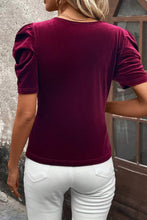 Load image into Gallery viewer, Burgundy Short Puff Sleeve Velvet Top
