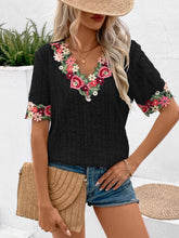 Load image into Gallery viewer, Eyelet Embroidered V-Neck Short Sleeve Blouse
