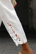 Load image into Gallery viewer, White Lace Splicing Drawstring Casual Cotton Pants
