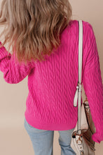 Load image into Gallery viewer, Rose Red Solid Cable Knit High Neck Drop Shoulder Sweater
