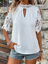 Load image into Gallery viewer, Lace Mock Neck Cold Shoulder Blouse
