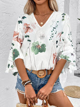 Load image into Gallery viewer, Ruffled Printed V-Neck Half Sleeve Blouse
