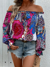 Load image into Gallery viewer, Tied Ruffled Printed Off-Shoulder Long Sleeve Blouse
