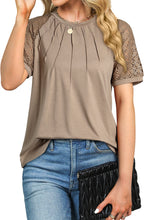 Load image into Gallery viewer, Pale Khaki Seamed Detail Contrast Lace Raglan Sleeve Tee
