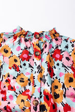 Load image into Gallery viewer, White Frilled High Neck Buttons Back Floral Blouse
