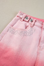 Load image into Gallery viewer, Pink Scattering Rhinestone Gradient Denim Pants
