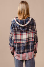 Load image into Gallery viewer, BiBi Drawstring Plaid Drop Shoulder Hoodie
