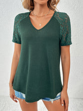 Load image into Gallery viewer, Lace Detail V-Neck Short Sleeve T-Shirt
